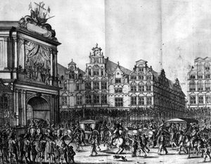 来自Caspar Barlaeus的&39;Medicea Hospes&39;的Marie de&39;Medici游行通过阿姆斯特丹，由Salomon Savery雕刻，1638年 作者 扬·马森（Jan the Younger Martsen）