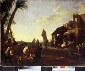 基督圣婴崇拜基督圣婴的崇拜》。扬-米尔（Jan Miel，1599-1664 年）1650 年代的油画作品。佛兰德艺术，巴洛克风格。莫斯科普希金美术博物馆