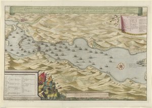 维哥湾海战和俘获西班牙白银舰队，1702 年
在维哥湾登陆、攻占两座城堡以及俘获停泊在雷东德拉海湾的西班牙白银舰队的示意图 作者 荷兰和西弗里斯兰州