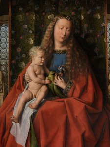 圣母和圣婴与 Canon Joris van der Paele 的细节 作者 扬·范·埃克