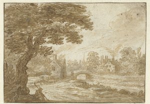 有房子和桥梁的风景 作者 Jan van Goyen（可能）