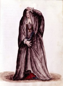 18 世纪的威尼斯妓女。 来自 Jan van Grevenbroeck（或 Giovanni Grevembroch (Grevenbroch)（1731-1807））手稿“威尼斯人的习俗”的水彩画和墨水 作者 扬·范·格雷文布罗克