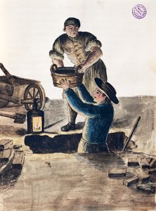 清理公共下水道，来自《威尼斯服装图鉴》的插图，作者Jan Grevenbroeck（1731-1807），水彩画，意大利 作者 扬·范·格雷文布罗克