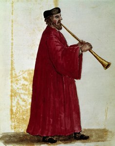 长笛演奏家 Jan van Grevenbroek（或 Giovanni Grevenbroich（Grevenbroich）（1731-1807）手稿“威尼斯人的习俗”）中的水彩画和墨水 作者 扬·范·格雷文布罗克