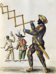 哈勒奎因，水彩画，来自威尼斯人的衣服，几乎每个时代都在勤奋地收集和绘制，由Jan van Grevenbroeck或Giovanni Grevembroch（1731-1807）创作，意大利。 作者 扬·范·格雷文布罗克