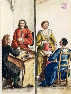 婚姻介绍所，《威尼斯服装图鉴》中的插图，由扬-格雷文布洛克（1731-1807）绘制，水彩画，意大利 作者 扬·范·格雷文布罗克