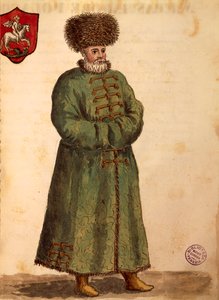 穆斯科夫大使，由扬-范-格雷文布洛克或乔瓦尼-格雷文布洛克（1731-1807）创作，《威尼斯的阿比蒂》，出自服装图鉴，水彩画 作者 扬·范·格雷文布罗克