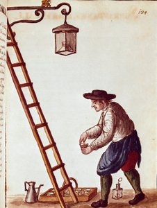 Small metier：照明灯 来自 Jan van Grevenbroeck（或 Giovanni Grevembroch (Grevenbroch)（1731-1807）手稿的水彩画和墨水） 作者 扬·范·格雷文布罗克