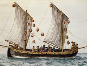 威尼斯船为救世主的盛宴而装扮，由Jan Grevenbroeck（1731-1807）创作，水彩画，意大利 作者 扬·范·格雷文布罗克