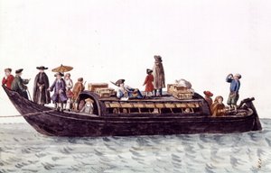 威尼斯泻湖船，用于运送人和货物。 Jan van Grevenbroeck（或 Giovanni Grevembroch (Grevenbroch)（1731-1807））手稿“威尼斯人的习俗”中的水彩画和墨水 作者 扬·范·格雷文布罗克