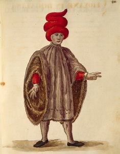 年轻人穿着 "Dogalina"，宽袖的正式长袍，由Jan van Grevenbroeck或Giovanni Grevembroch（1731-1807）创作，Gli Abiti de Veneziani，来自服装插图书，水彩。 作者 扬·范·格雷文布罗克