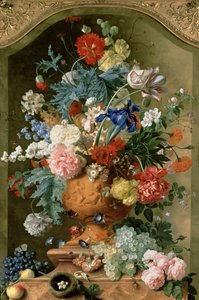 1736年赤土陶器花瓶中的花朵