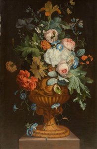 底座上陶制花瓶中的鲜花 作者 扬·范·休森（Jan van Huysum）