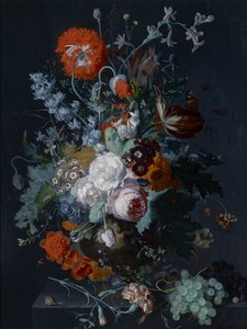 花和水果的静物，c.1715 作者 扬·范·休森（Jan van Huysum）