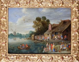 乡村旅馆的绅士河景 作者 扬·范·凯塞尔（Jan van Kessel）
