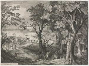 一伙强盗袭击旅行者的风景画 作者 在大卫文克布恩斯之后