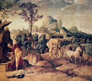 使徒菲利普为太监施洗，十六世纪。 作者 扬·范·斯柯（Jan van Scorel）