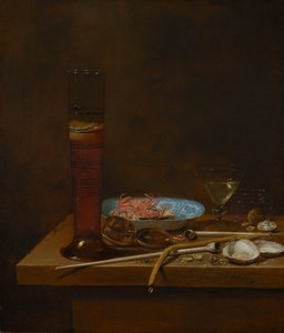 有烟具和螃蟹的静物，1657年 作者 扬·范·德三世·维尔德