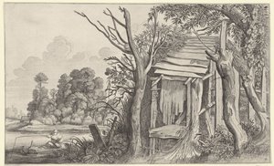 风景中一座破旧小屋附近的钓鱼者 Pieter de Molijn 之后的风景（系列标题）