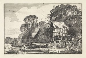 鸽舍附近船上的钓鱼者 风景（系列名称） Amenissimae aliquot requculae（系列标题）