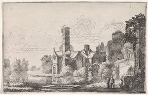 河流景观中修道院的两名修士 河流风景（系列名称） 作者 Willem Pietersz Buytewech (可能)