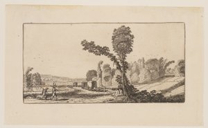 有猎人和干草车的风景，选自《六幅风景画 作者 Jan van de Velde II