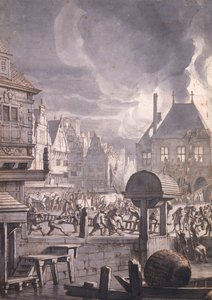 1652年7月17日在阿姆斯特丹的旧市政厅射击（笔墨水和纸张上的wc） 作者 扬·范德·海登