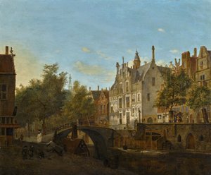 带 Gemeenlandshuis 的 Oude Delft 景观 作者 扬·范德·海登