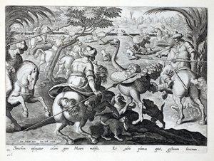马背上的摩尔人狩猎鸵鸟，板62，插图来自&39;Venationes，Ferarum，Avium，Piscium&39;（狩猎：野兽，鸟类，鱼类），由Jan Collaert（1566-1628）雕刻，酒吧。菲利普斯