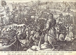 Giovanni de&39;Medici在战斗中的死亡，来自“美第奇历史”的第8版，由Hendrick Goltzius（1558-1617）雕刻，第1583页 作者 扬·范德·斯特雷特