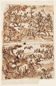 带有猎牛图案的速写本页面 作者 Jan van der Straet, called Stradanus