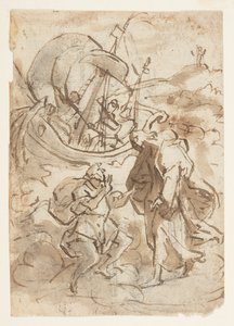 基督在水上行走的素描簿页面 作者 扬·范德斯特雷特（Jan van der Straet），又名斯特拉达努斯