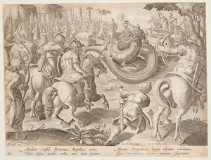 罗马执政官 Attilius Regulus 与非洲巨蛇搏斗，Venationes Ferarum 系列图版 25