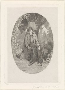 森林中树旁的男子 作者 Jan van der Veen (版画家)