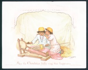 维多利亚时代的圣诞贺卡与两个小男孩（chromolitho）
