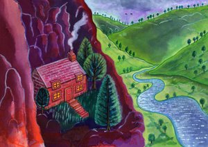 House in the Mountains，2002，（墨水和水粉） 作者 简·塔特斯菲尔德