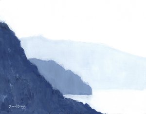 带帽子岛和山麓的桑特角，约 2021 年（纸张上的酪蛋白）