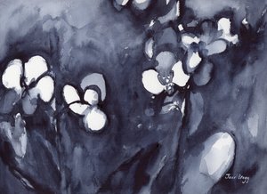 靛蓝中的兰花，约 2017 年（纸上水彩画）
