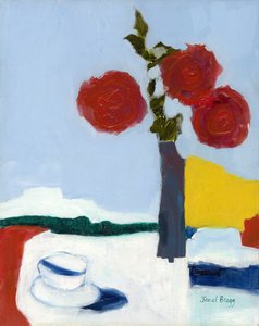 玫瑰与茶杯静物，约 2014 年（纸面油画）