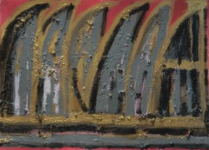 燃烧的房子, 2013 (纸上水粉、木灰和金箔) 作者 珍妮特·麦肯齐