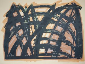 正面（三），2014年（电锯木刻和丝网印刷）。