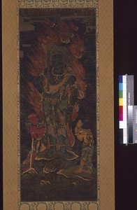 Acala Vidy^Ar^Aja（Fud？我的？）和两个侍者（丝绸设色） 作者 日本学校