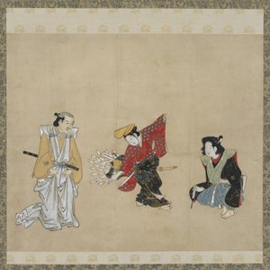 执行Narihira舞蹈的男孩，江户时代（墨水，颜色＆金在纸上） 作者 日本学校