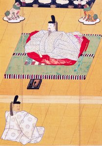 后醍醐天皇和大臣藤房，木刻，镰仓时代（1185-1333 年），日本文明 作者 日本学校