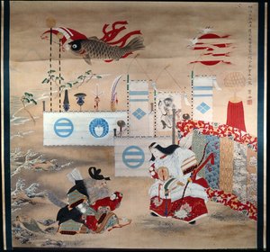女皇Jingo Kogo和老将军Takeshi Vchi No Sukune，持有女皇Homuda的儿子 - 鲤鱼旗帜象征着女皇的儿子 作者 日本学校