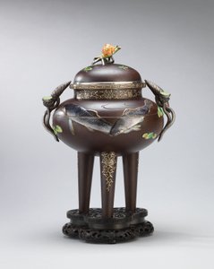 搪瓷和软金属镶嵌的香炉，明治时代密封的高知信（高崎浩一）（铁，金，银和搪瓷） 作者 日本学校