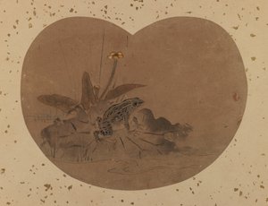 青蛙（反面）的粉丝画（纸上的墨水和颜色） 作者 日本学校