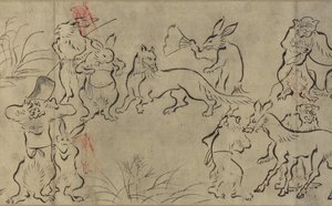 嬉戏动物（Choju Giga）室町时代（墨水在纸上） 作者 日本学校