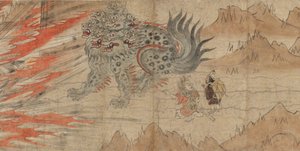 北野天神社的传说插图，13 世纪晚期（水墨、剪金、纸张） 作者 日本学校