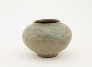 带有压印和防滑装饰的罐子，1610-1630年 作者 日本学校
